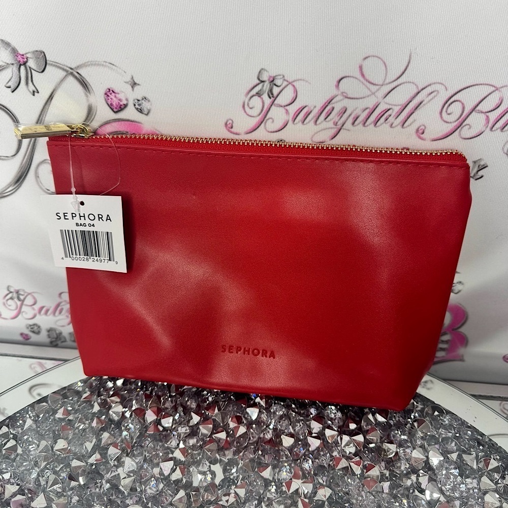 Sephora bag makeup cosmetic case bag red black gold zipper brand new